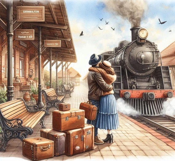 PDF A couple on the railway station, Counted Cross Stitch Pattern, City  Landscape, Travel, Suitcases, Instant Download Digital format