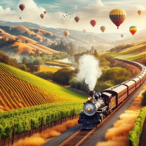 PDF Nappa Valley Train, Kreuzstichvorlage Bunte Luftballons, Sommer Landschaft, Berg, Fluss