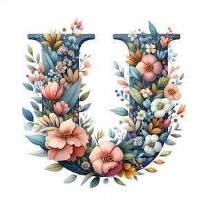 PDF Floral Alphabet Letter U Large Size Cross Stitch Pattern, Instant Download Digital format
