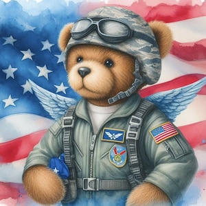 PDF USA Air Force Bear, Military Bear, Counted Cross Stitch Pattern, Kids Room Decor, Children Toys, Digital Chart, armed forces bear