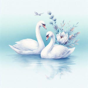 Romantic Swan Couple Cross Stitch Pattern – Elegant Birds on Water with Floral Accents – Wedding or Anniversary Embroidery Design Decor