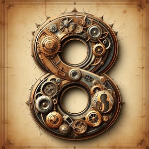 PDF Steampunk número 8, ponto cruz, compatível com padrão de tamanho grande PDF download digital instantâneo 14, 16, 18, 22 quilates impressão em cores BW