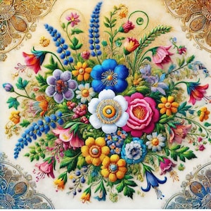 PDF bloemmotieven, geteld kruissteekpatroon, digitale kruissteekkaart, vintage boeketpatroon, wilde bloemen, Instant Download
