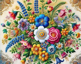 PDF Floral Motifs, Counted Cross Stitch Pattern, Digital X-stitch chart, Vintage Bouquet pattern, Wild Flowers, Instant Download