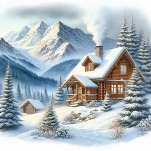 PDF Winter Cottage, Snow Counted cross stitch pattern Digital X-stitch chart modern Instant Download Digital Format