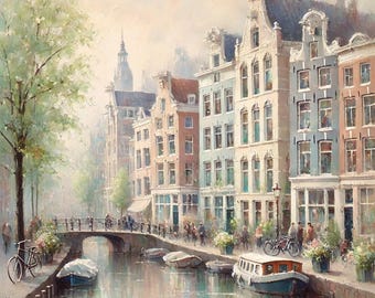 PDF Amsterdam Counted Cross Stitch Pattern, Amsterdam Canal Cross Stitch, Netherlands design, European city Instant Download Digital format