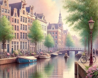 PDF Amsterdam Counted Cross Stitch Pattern, Amsterdam Canal Cross Stitch, Netherlands design, European city Instant Download Digital format