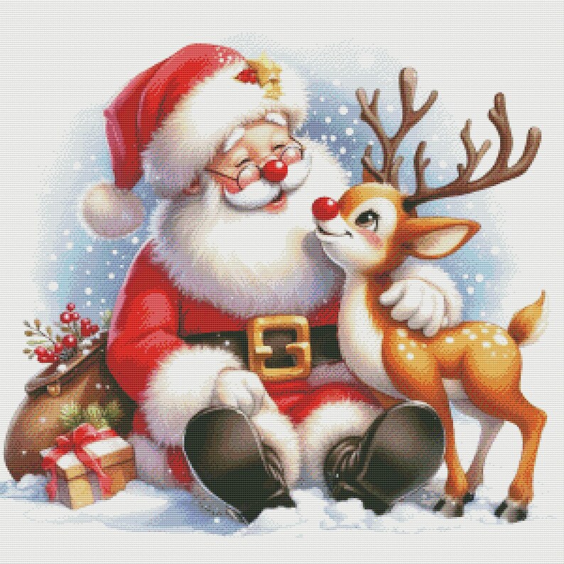 Santa With Rudolf PDF Santa Claus With Rudolf Counted Cross Stitch Pattern, Instant ...