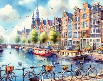 PDF Amsterdam Counted Cross Stitch Pattern, Amsterdam Canal Cross Stitch, Netherlands design, European city Instant Download Digital format