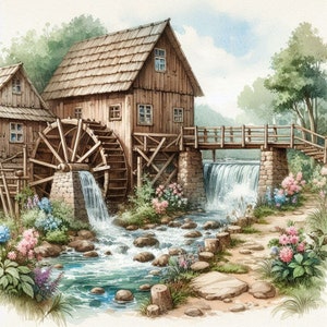 PDF Watermill Cottage, geteld kruissteekpatroon Digitale kruissteekkaart modern Direct downloaden digitaal formaat
