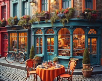PDF European Street, Counted Cross Stitch Pattern, Two Main Storefronts, Victorian House, Summer Cityscape, Instant Download, Digital chart