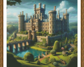 PDF Fairytale Old Castle British England Irish Counted Cross Stitch Pattern, Landscape design, Instant Download Digital format