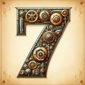 PDF Steampunk número 7, ponto cruz, compatível com padrão de tamanho grande PDF download digital instantâneo 14, 16, 18, 22 quilates impressão em cores BW