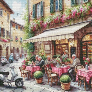 PDF Europa Italië Cafe geteld kruissteekpatroon, stadslandschap Instant Download digitaal formaat