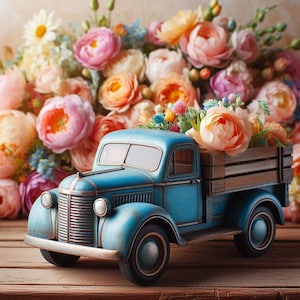 PDF Blue Flowers Truck Cross Stitch Pattern Digital Format Cross Stitch pattern, PDF Instant Download.
