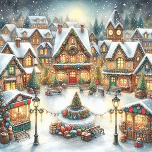 PDF Christmas Snow Village, Cross Stitch Pattern, Christmas Tree, Christmas Eve, Digital Format, Cross Stitch pattern, PDF Instant Download.