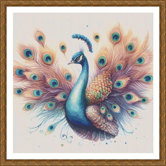 PDF Peacock, Counted Cross Stitch Pattern, Tropical Bird, Exotic