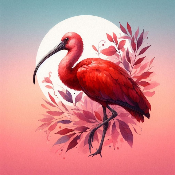 PDF Scarlet Ibis Cross Stitch Pattern, Tropical Bird, Exotic