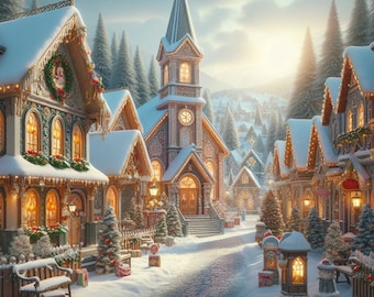 PDF Christmas Street Houses Cross Stitch pattern, Santa Christmas Village Cross Stitch, Gift design, PDF Instant Download.