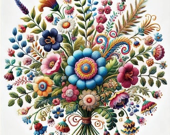 PDF Floral Motifs, Counted Cross Stitch Pattern, Digital X-stitch chart, Vintage Bouquet pattern, Wild Flowers, Instant Download
