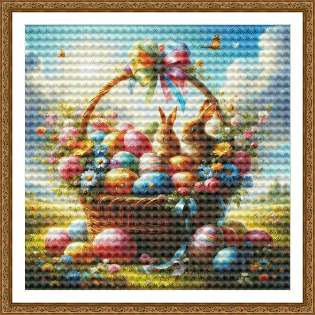 PDF Happy Easter Bunny Basket Cross Stitch Pattern, Holiday Cross ...