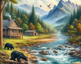PDF Tennessee State, Mountain, Counted cross stitch pattern, Digital cross stitch chart, Summer Landscape, River, cross stitch pattern