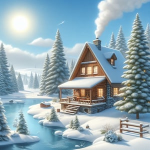 PDF Winter Cottage, Snow Counted cross stitch pattern Digital X-stitch chart modern Instant Download Digital Format