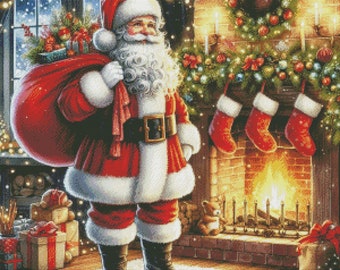 PDF Santa Claus Christmas Evening Fireplace Cross Stitch Pattern