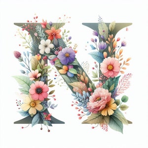 PDF Floral Alphabet Letter N Large Size Cross Stitch Pattern, Instant Download Digital format