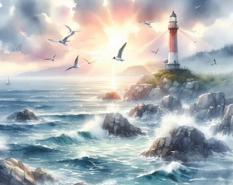 PDF Lighthouse Counted cross stitch pattern seascape Digital cross stitch chart seascape lighthouse PDF cross stitch pattern