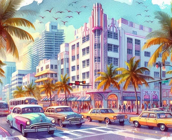 PDF マイアミビーチ、フロリダ、クロスステッチパターン、都市風景