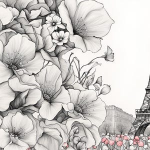 PDF Paris France Eiffel Tower Cafe Counted Cross Stitch Pattern, City Landscape Instant Download Digital Monochrome art
