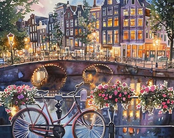 PDF Amsterdam Counted Cross Stitch Pattern, Amsterdam Canal Cross Stitch, Netherlands design, European city Instant Download Digital format