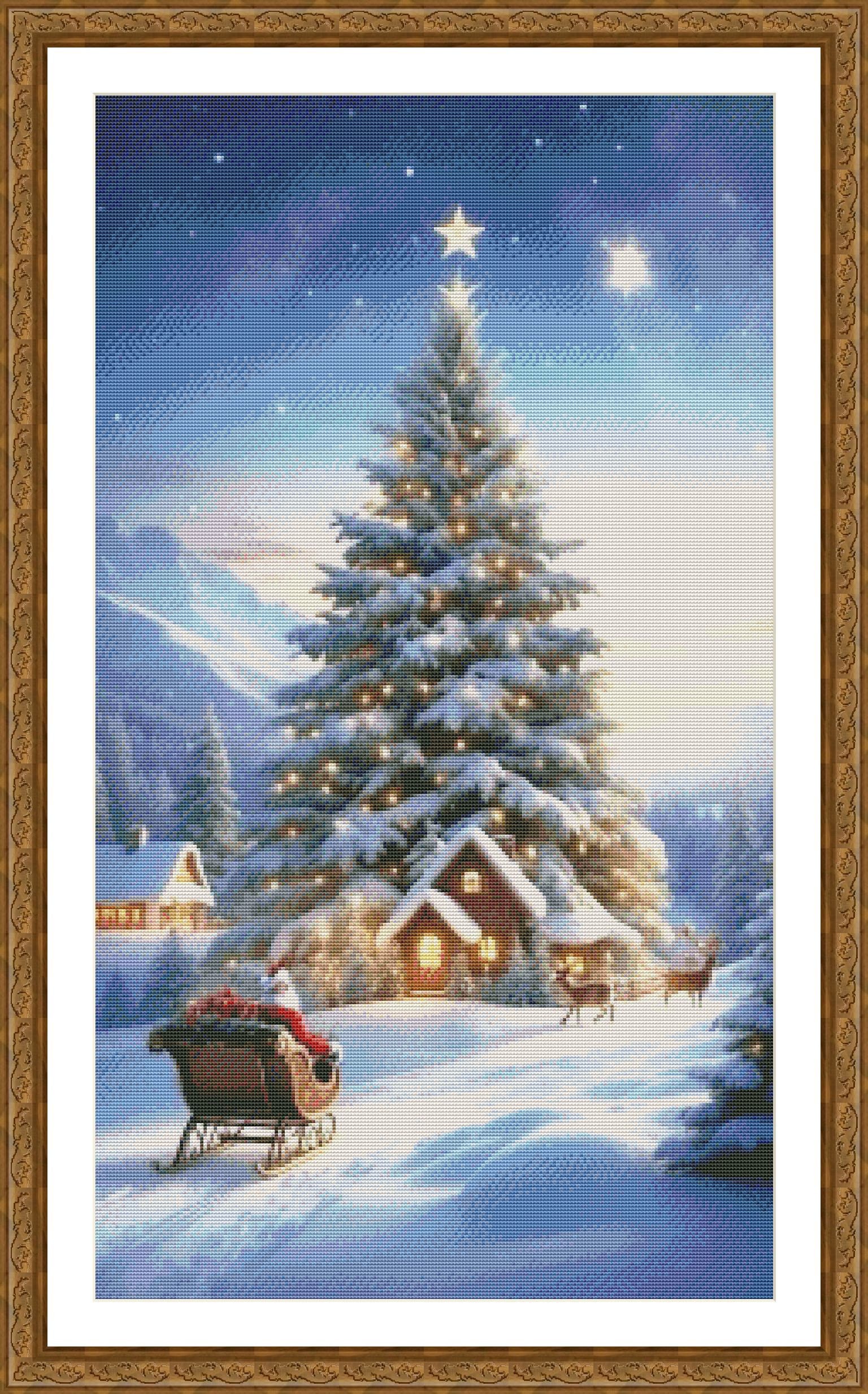 Kreuzstich-Set Weihnachtsbaum Mit Worten – Joy, Love, Peace – Fertig Zum Sticken & Dekorieren