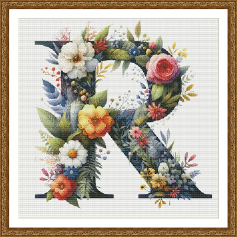 PDF Floral Alphabet Letter R Large Size Cross Stitch Pattern, Instant ...