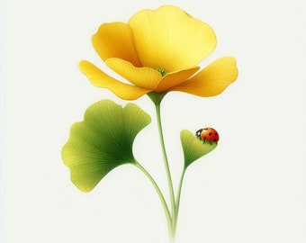 PDF Coccinelle jaune fleur de ginko compté point de croix Grille numérique au point de X Téléchargement instantané format numérique vintage