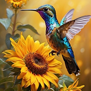 PDF Zonnebloem Kolibrie Colibri Vogel Geteld Kruissteekpatroon, Landschap Instant Download Digitaal Formaat