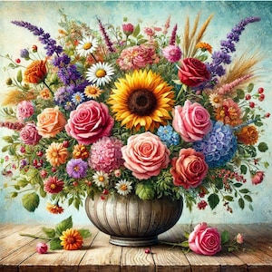 PDF Flowers bouquet Sunflower Roses Counted cross stitch pattern Summer Garden Flowers Modern Digital chart Instant Download Digital format