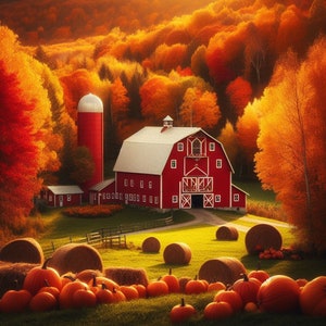 PDF Autumn Barn Counted Cross Stitch Pattern, Fall Landscape Instant Download Digital Format