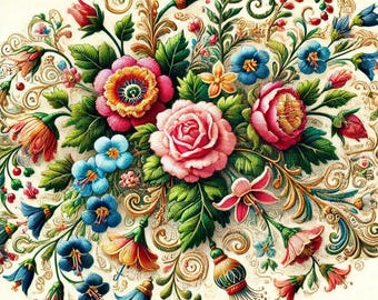 PDF Floral Motifs, Counted Cross Stitch Pattern, Digital X-stitch chart, Vintage Bouquet pattern, Wild Flowers, Instant Download