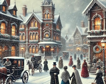 PDF Winter Snowy Victorian City Street Counted Cross Stitch Pattern, Christmas Eve, Winter Landscape, Instant Download, Digital Chart
