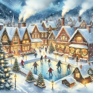 PDF Christmas Snow Village, Cross Stitch Pattern, Christmas Tree, Christmas Eve, Digital Format, Cross Stitch pattern, PDF Instant Download.
