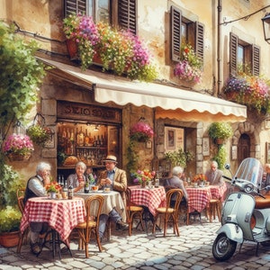 PDF Europa Italië Cafe geteld kruissteekpatroon, stadslandschap Instant Download digitaal formaat
