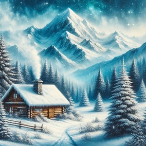 PDF Winter Cottage, Snow Counted cross stitch pattern Digital X-stitch chart modern Instant Download Digital Format