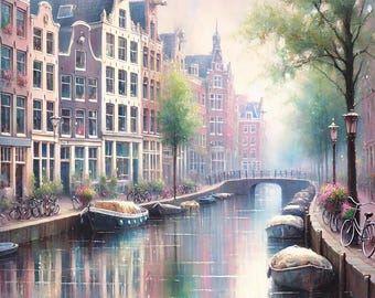 PDF Amsterdam Counted Cross Stitch Pattern, Amsterdam Canal Cross Stitch, Netherlands design, European city Instant Download Digital format