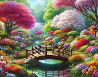 PDF Japanese Garden Counted Cross Stitch Pattern, Landscape design, Instant Download Digital format