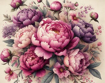 PDF Bouquet of Peonies Flower bouquet Pink Peonies Counted cross stitch pattern Peonies Digital chart Instant Download Digital format