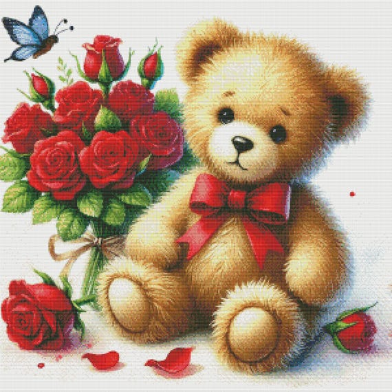 Teddy Bear Osito De Rosas Amazon PDF Teddy Bear, Red Roses Flowers, Counted  Cross Stitch Pattern