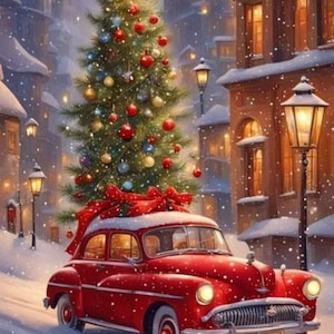 PDF Christmas Car Winter Season Cross Stitch pattern, Gift design, PDF Instant Download.