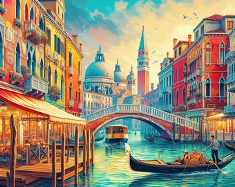 PDF Europe Venice Canal Italy Counted Cross Stitch Pattern, City Landscape Instant Download Digital format